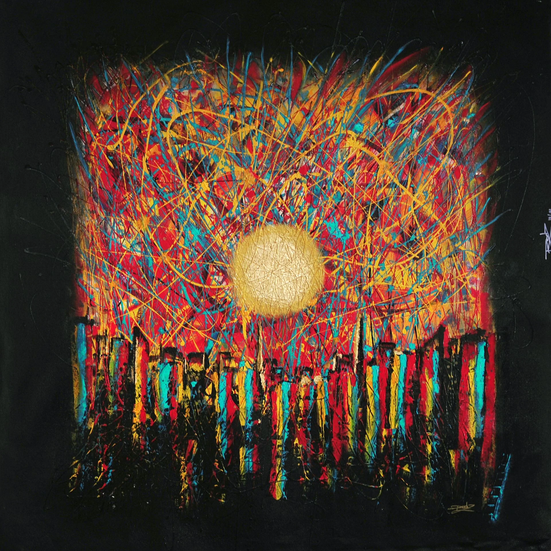 Artista - Luz dorada brillante - Acrílico sobre lienzo y hojas de oro - 40 x 40