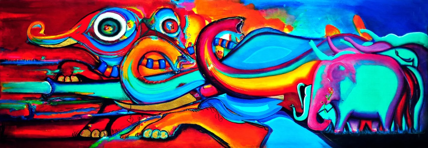 Artista - Huyendo del mal - Acrílico sobre lienzo - 21 x 60